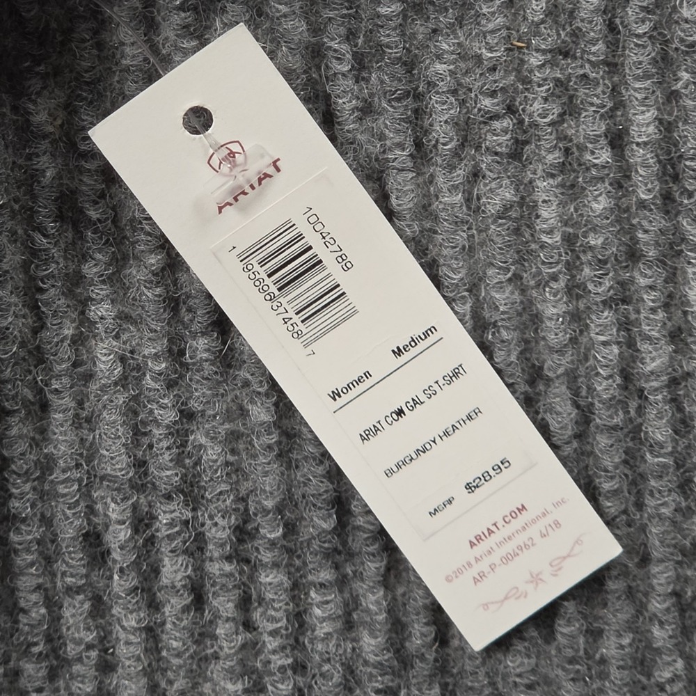 NWT Ariat Cow Gal Graphic T-Shirt Womens Medium Burgundy Heather Retro Tee Shirt - Picture 6 of 9